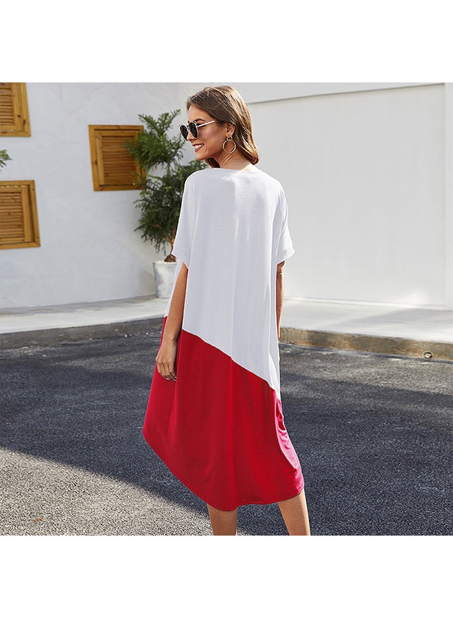 Splicing Summer Beach Street Casual Dress White/Blue/Red - Image 2