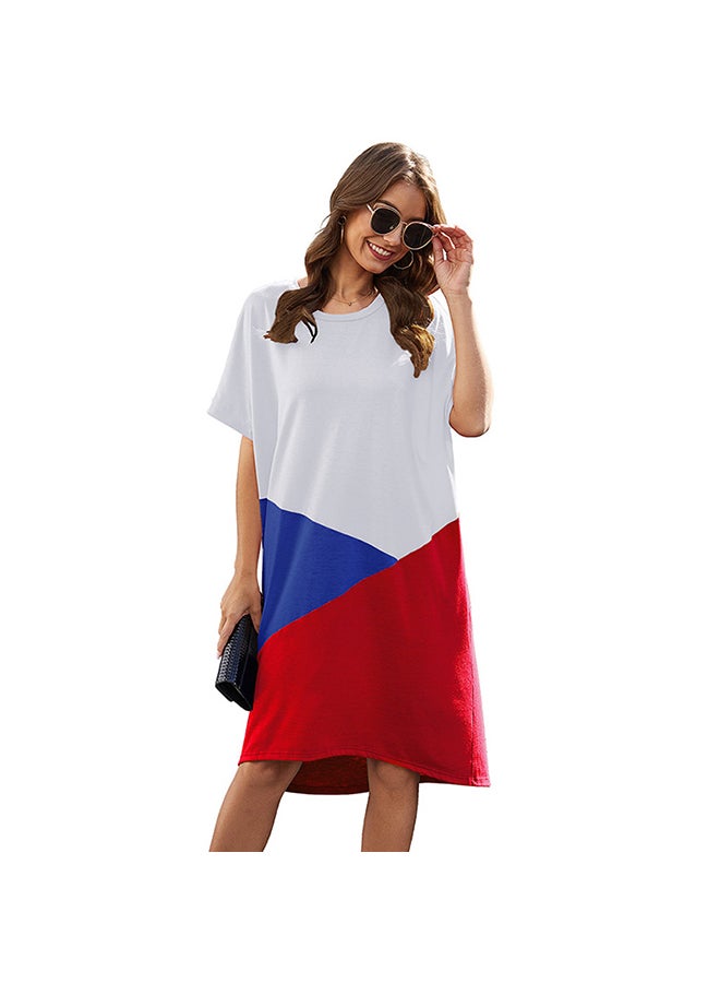 Splicing Summer Beach Street Casual Dress White/Blue/Red - Image 1