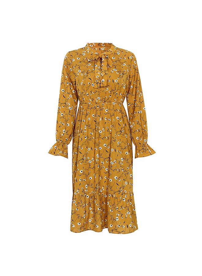 Fashion Women Chiffon Dress Floral Print Yellow - Image 1