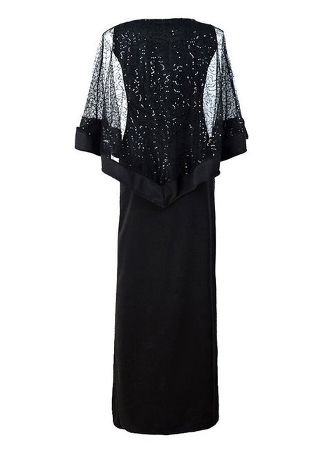 Sequined Patchwork High Split Elegant Maxi Gown Black/White
