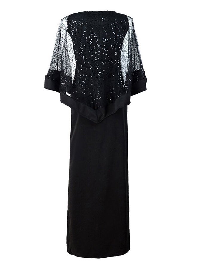 Generic - Sequined Patchwork High Split Elegant Maxi Gown Black/White - Image 1