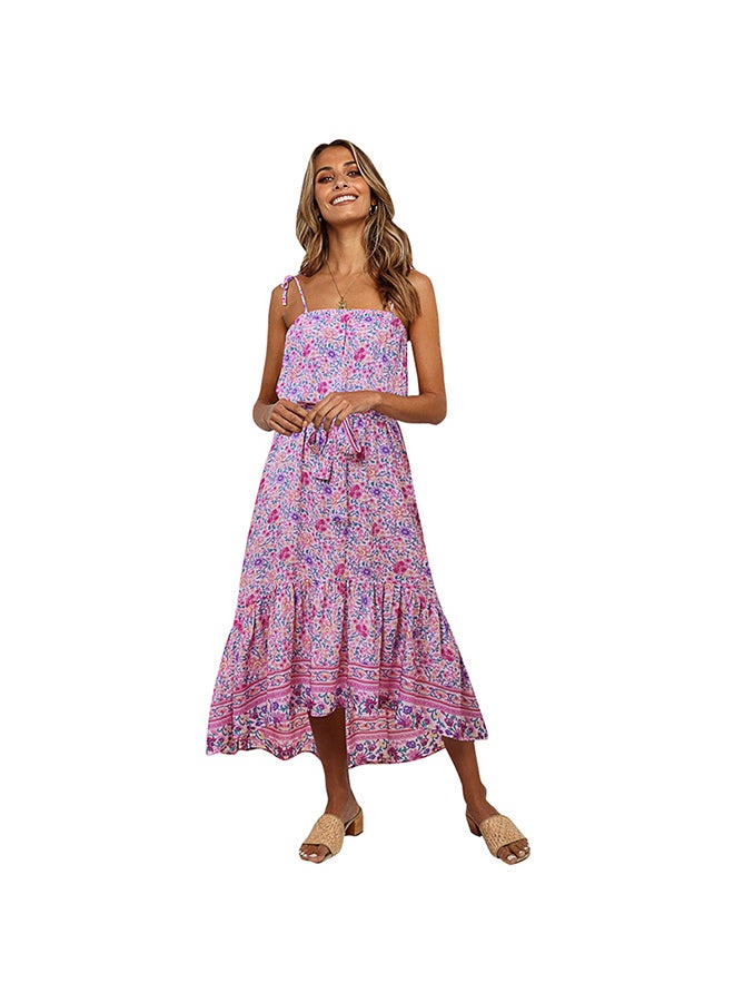 Women Dress Colorful Floral Print Sleeveless High Waist Multicolour
