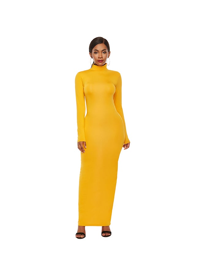 Bandage Stretch Maxi Gown Elegant One-Piece Dress Yellow  - Image 1