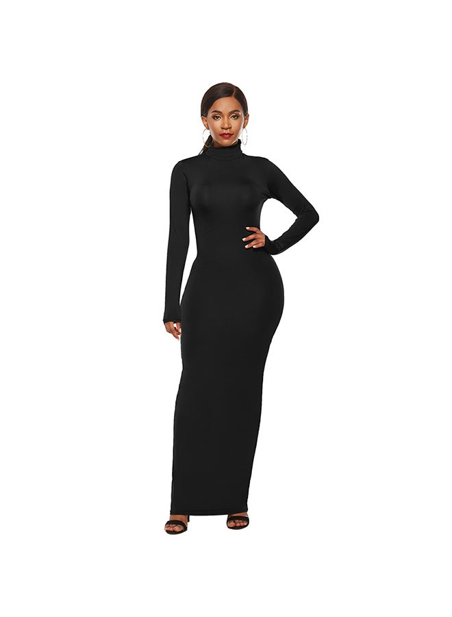 Bandage Stretch Maxi Gown Elegant One-Piece Dress Black 