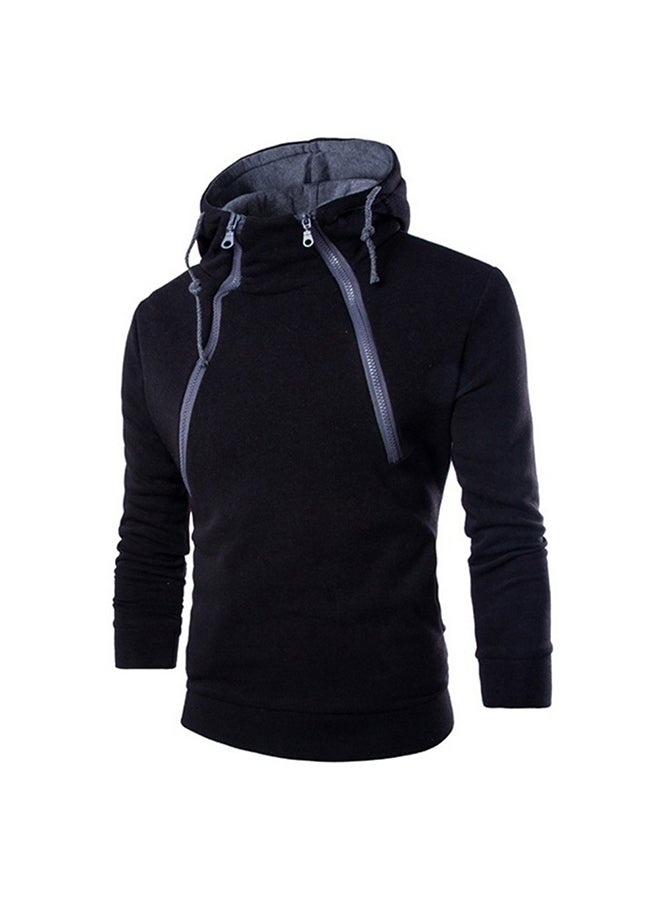 Men Casual Sports Long Sleeve Double Zipper Hoodie black - Image 1