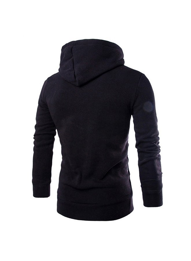 Men Casual Sports Long Sleeve Double Zipper Hoodie black - Image 2
