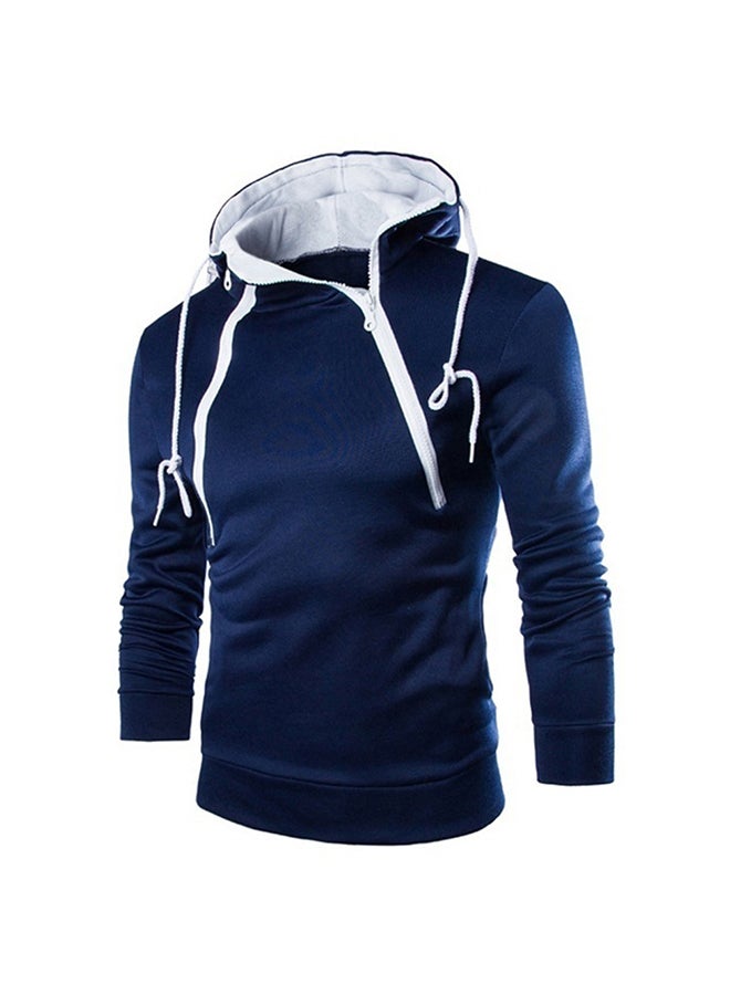 Men Casual Sports Long Sleeve Double Zipper Hoodie Navy  - Image 1