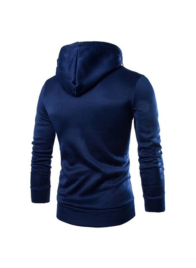 Men Casual Sports Long Sleeve Double Zipper Hoodie Navy  - Image 2