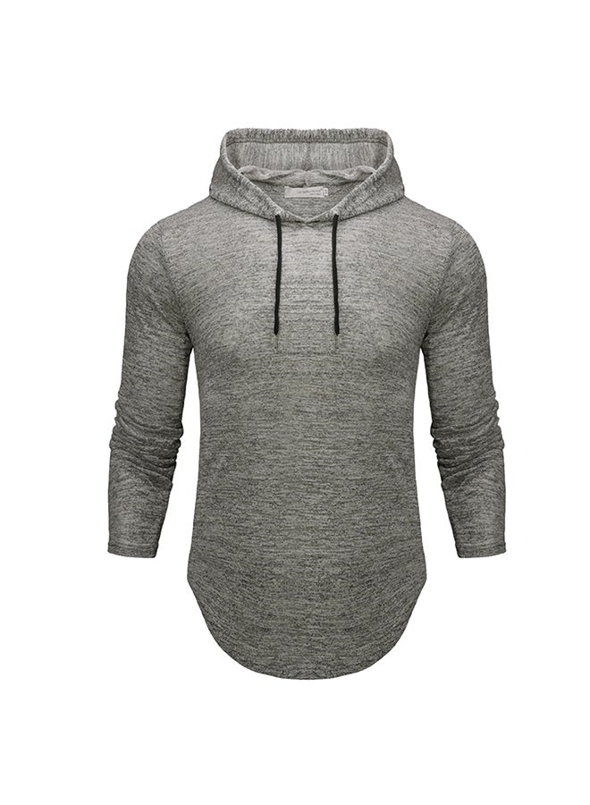 Men Slim Fit Long Sleeve Shirts Hooded Muscle Tops Hoodie Casual Basic Tops Grey  - Image 1
