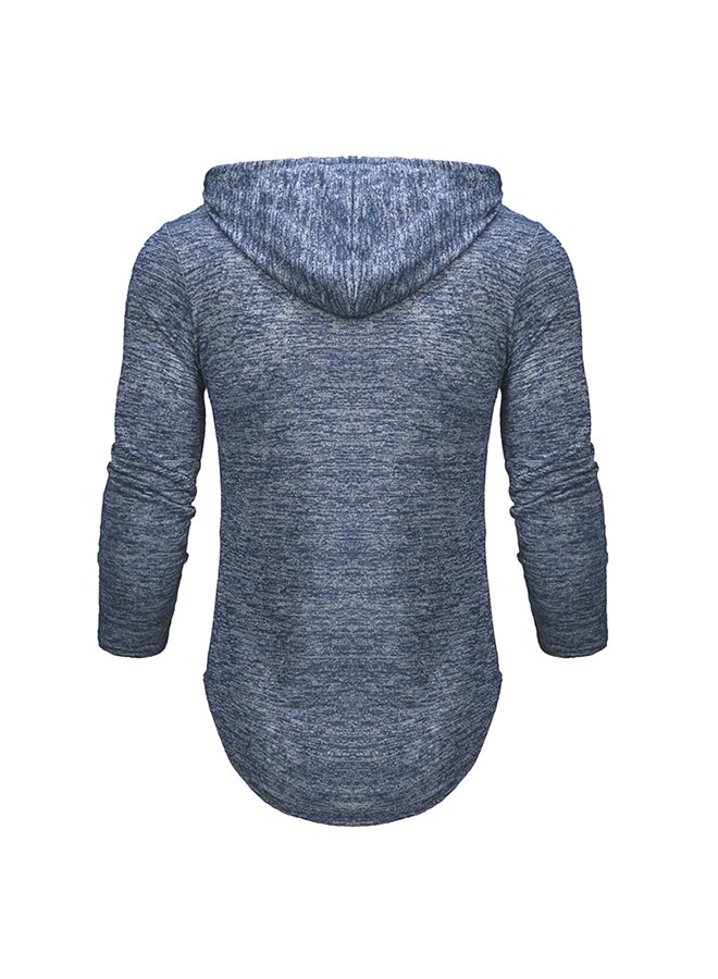 Men Slim Fit Long Sleeve Shirt Muscle Tops Hoodie Light Blue  - Image 2