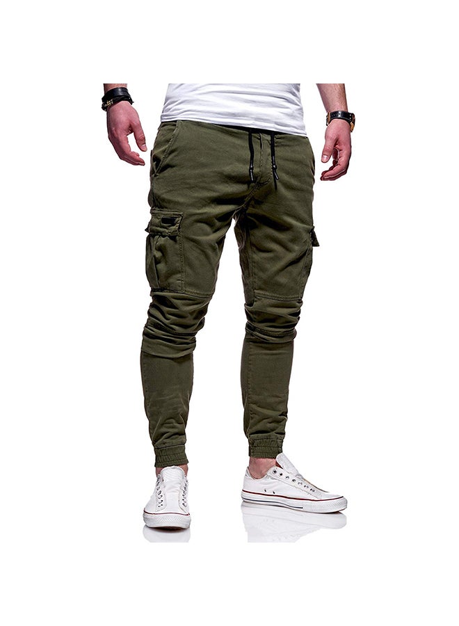 Men Solid Color Casual Slacks Cotton Sports Jogging Pants Green - Image 1