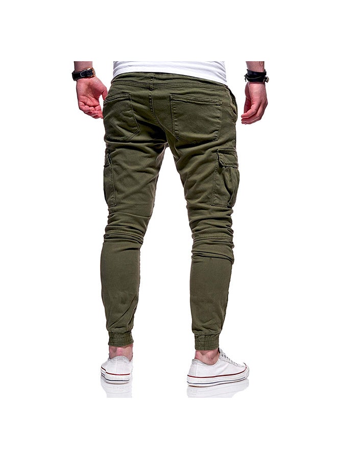 Men Solid Color Casual Slacks Cotton Sports Jogging Pants Green - Image 2