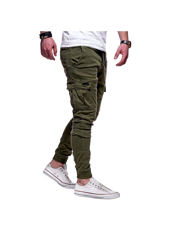 Men Solid Color Casual Slacks Cotton Sports Jogging Pants Green - Image 3