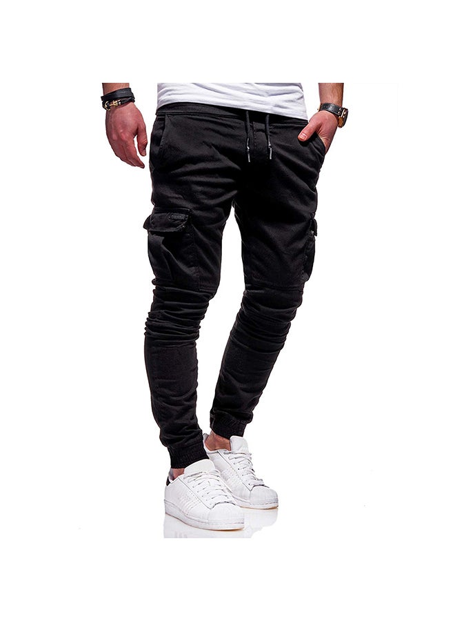 Men Solid Color Casual Slacks Cotton Sports Jogging Pants black - Image 1