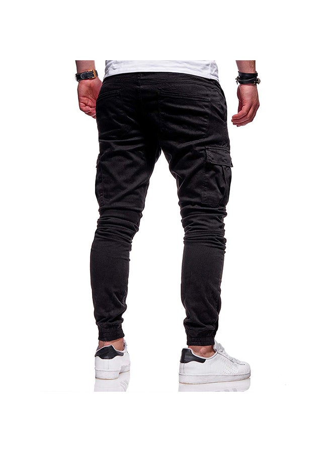 Men Solid Color Casual Slacks Cotton Sports Jogging Pants black - Image 2