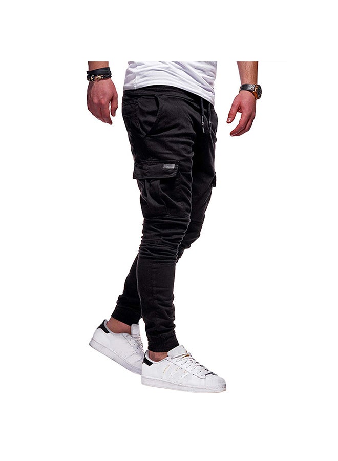 Men Solid Color Casual Slacks Cotton Sports Jogging Pants black - Image 3