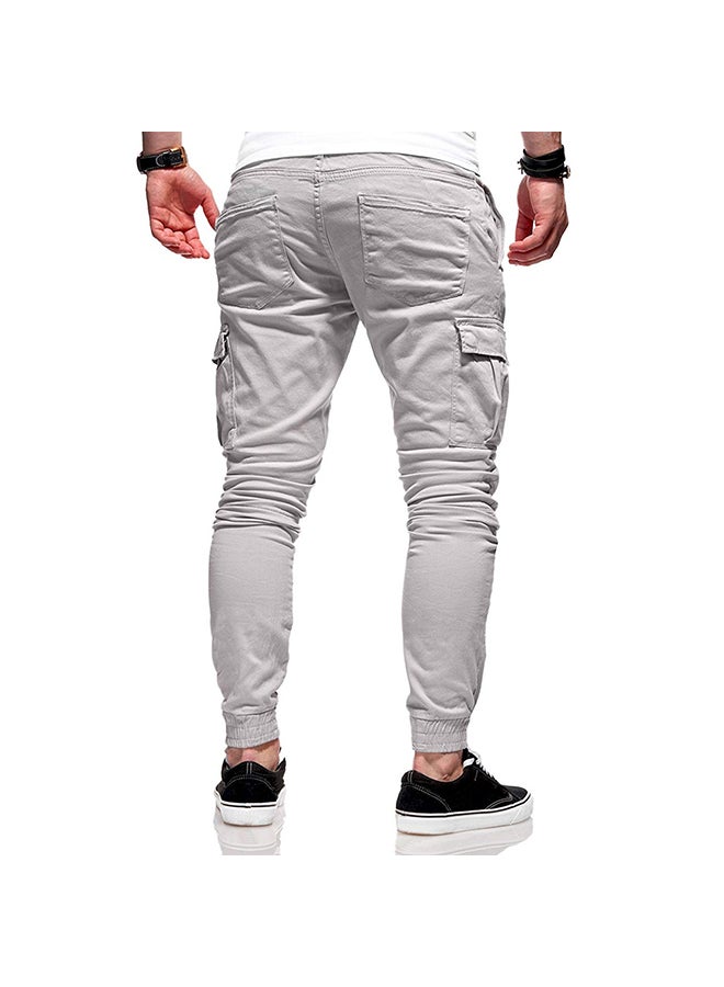 Casual Slacks Cotton Sports Jogging Pants Light Grey - Image 2
