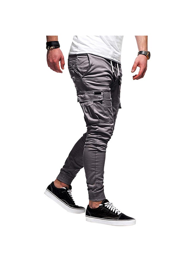 Men Solid Color Casual Slacks Cotton Sports Jogging Pants Grey - Image 1