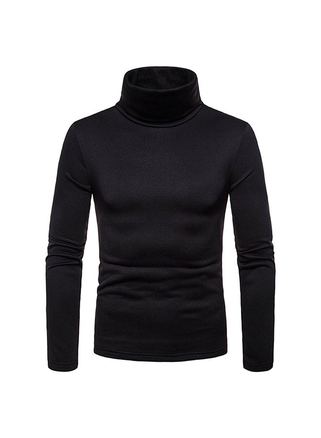 Men Thermal Cotton Sweaters Stretch High Neck Black  - Image 1