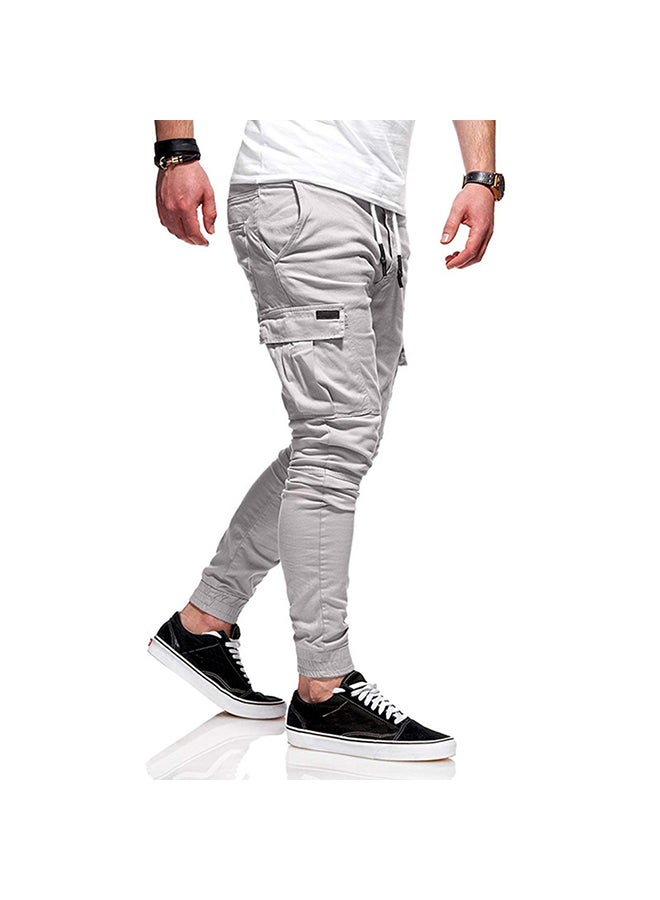 Casual Slacks Cotton Sports Jogging Pants Light Grey - Image 3