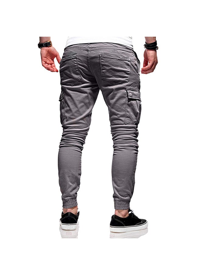 Men Solid Color Casual Slacks Cotton Sports Jogging Pants Grey - Image 2
