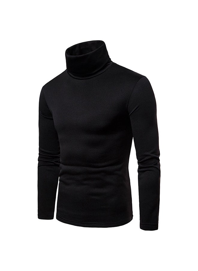 Men Thermal Cotton Sweaters Stretch High Neck Black  - Image 3