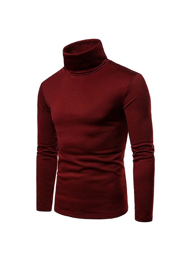 Generic - Men Thermal Cotton Sweaters Stretch High Neck Red wine - Image 1