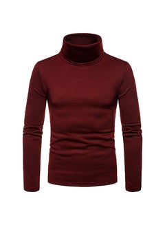 Men Thermal Cotton Sweaters Stretch High Neck Red wine