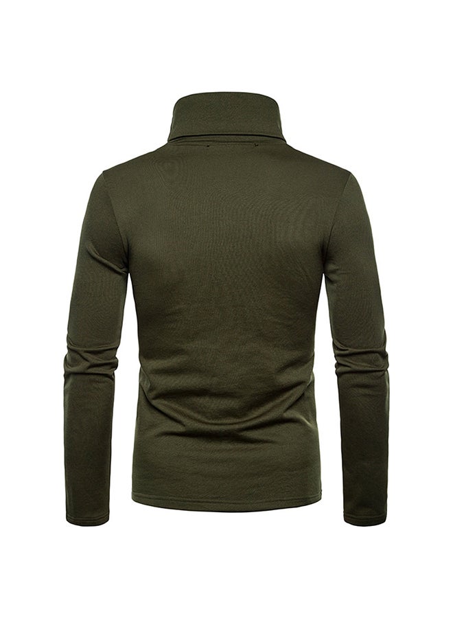 Men Thermal Cotton Sweaters Stretch High Neck Green  - Image 2