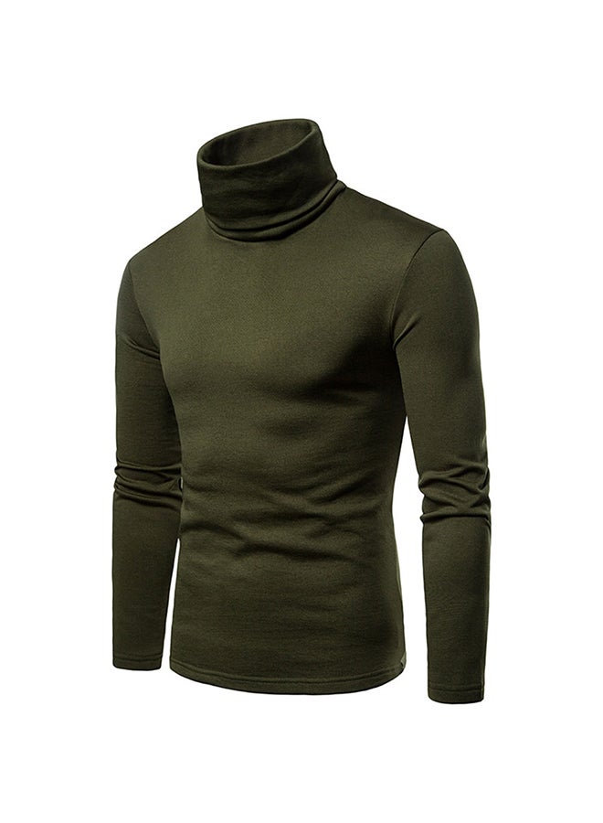 Men Thermal Cotton Sweaters Stretch High Neck Green  - Image 3