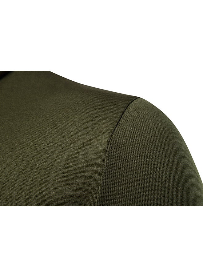 Men Thermal Cotton Sweaters Stretch High Neck Green  - Image 4