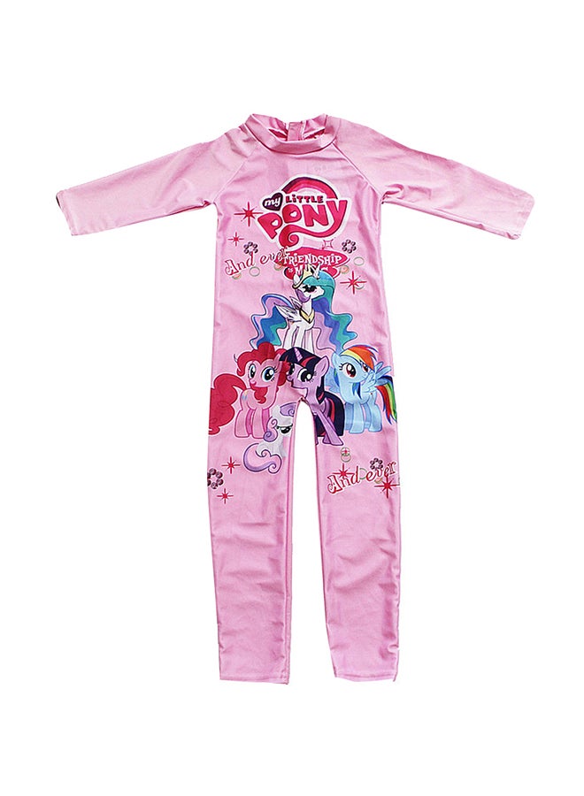 Fashion Printed Muslim Style Girl Swinsuit Pink - Image 3