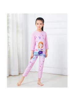 Fashion Printed Muslim Style Girl Swimsuit Pink