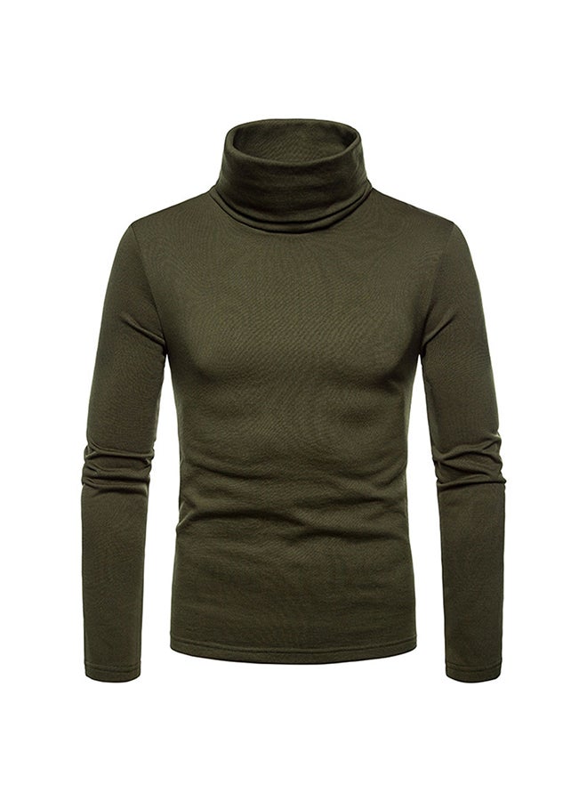 Men Thermal Cotton Sweaters Stretch High Neck Green  - Image 1