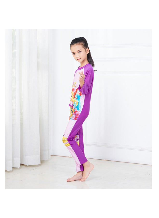 Generic - Girl's Printed Cartoon Long-sleeved One Piece Purple - Image 1