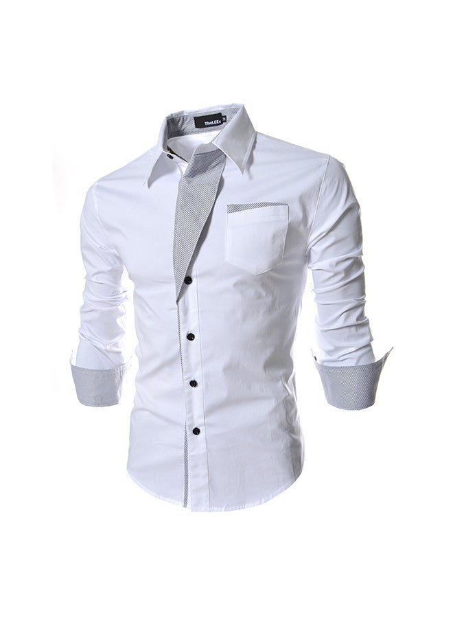 Men Fashion Stripe Pocket Decor Long Sleeve Shirt white - Image 1