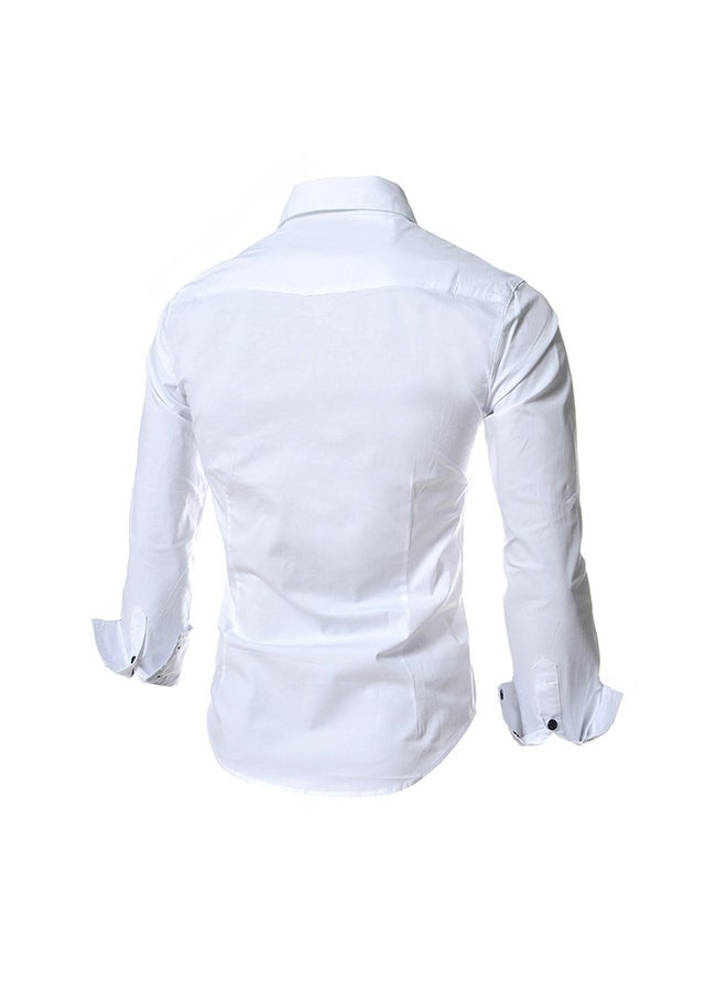 Men Fashion Stripe Pocket Decor Long Sleeve Shirt white - Image 2