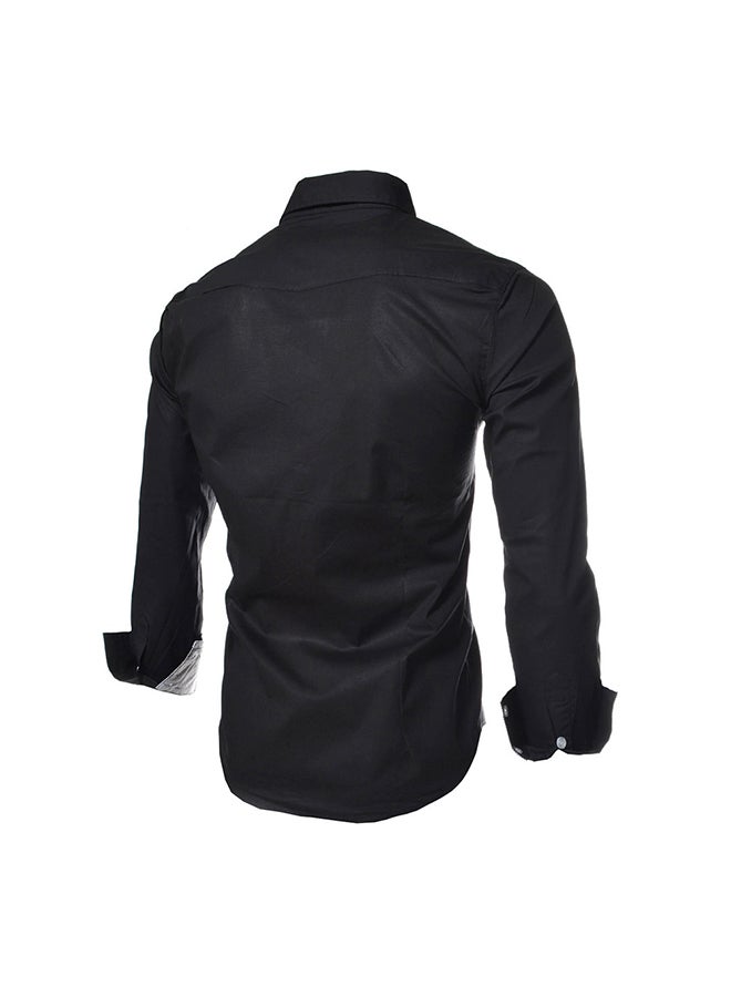 Men Fashion Stripe Pocket Decor Long Sleeve Shirt Black - Image 2