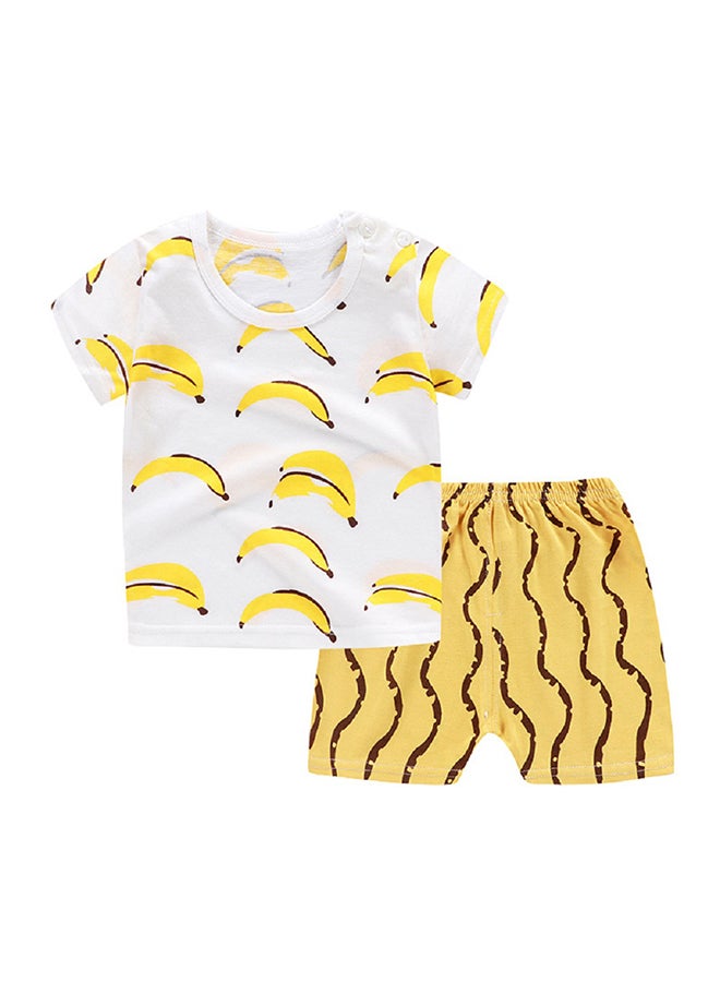 2 Piece Boys Girls Soft Cotton Wear White/Yellow/Brown