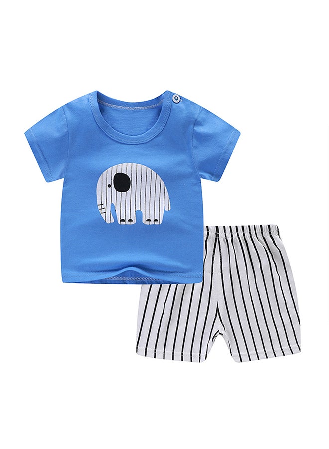 2 Piece Unisex Baby Short Sleeved Tops+Shorts Blue/White/Black  - Image 1