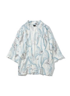 Generic Vintage Kimono Loose Sleeve Cotton Shirt White/Blue  - Image 1