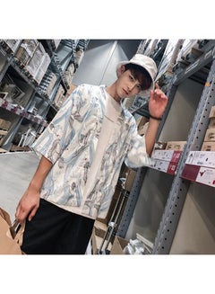 Generic Vintage Kimono Loose Sleeve Cotton Shirt White/Blue  - Image 3