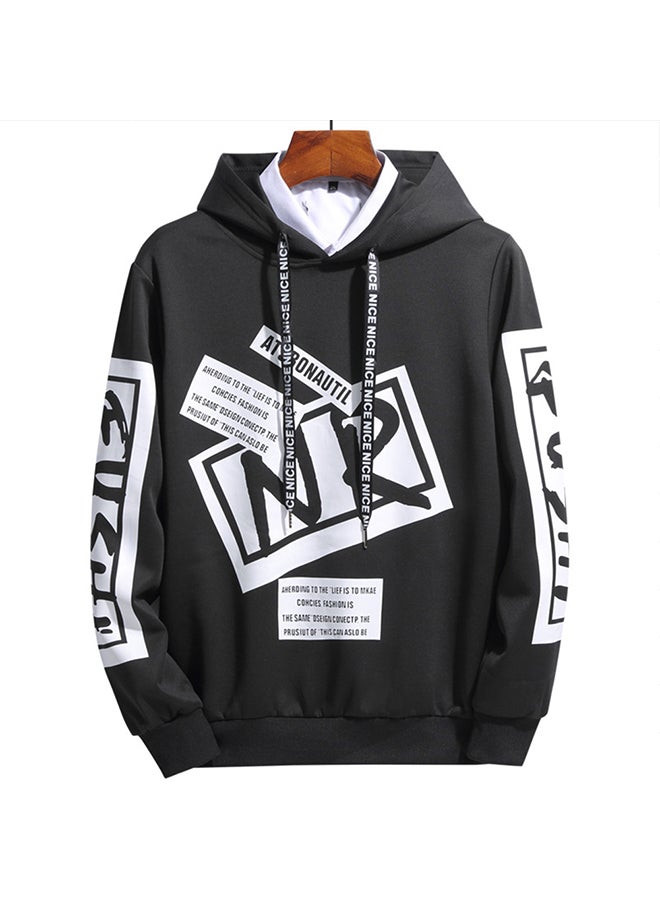 Men Fashion Loose Printing Casual Sweatshirts Black/White - Image 1