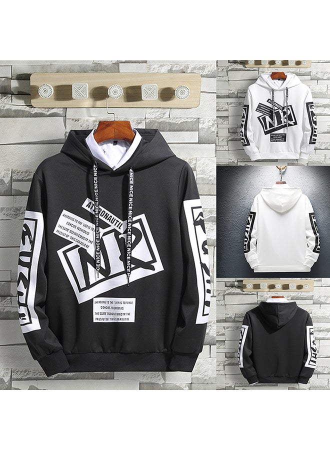 Men Fashion Loose Printing Casual Sweatshirts Black/White - Image 3