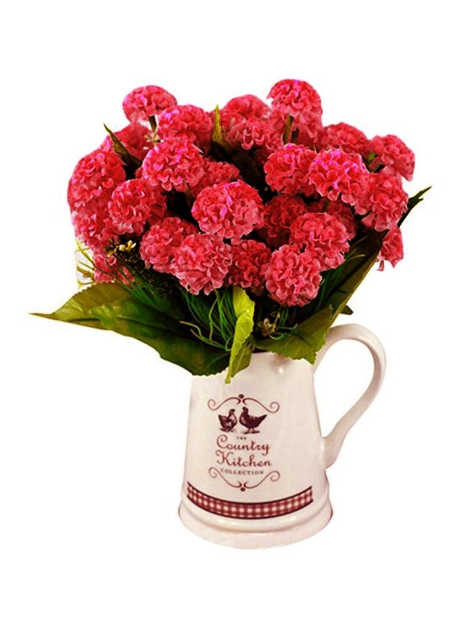 Bluelans 9 Heads Artificial Hydrangea Silk Flower Bouquet Rose Red/Green 30cm  - Image 1