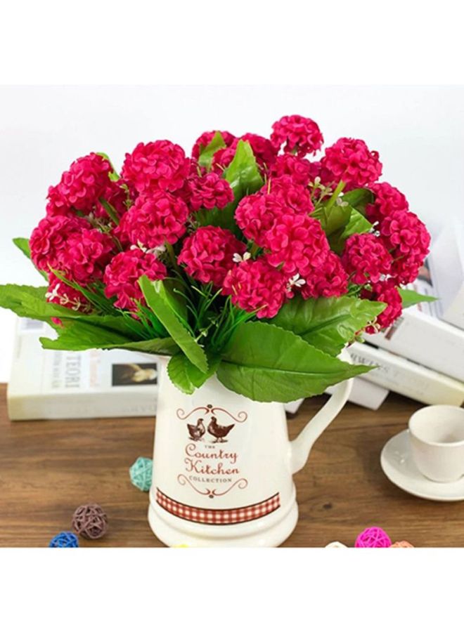 Bluelans 9 Heads Artificial Hydrangea Silk Flower Bouquet Rose Red/Green 30cm  - Image 2