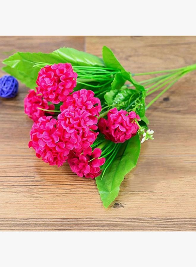 Bluelans 9 Heads Artificial Hydrangea Silk Flower Bouquet Rose Red/Green 30cm  - Image 3