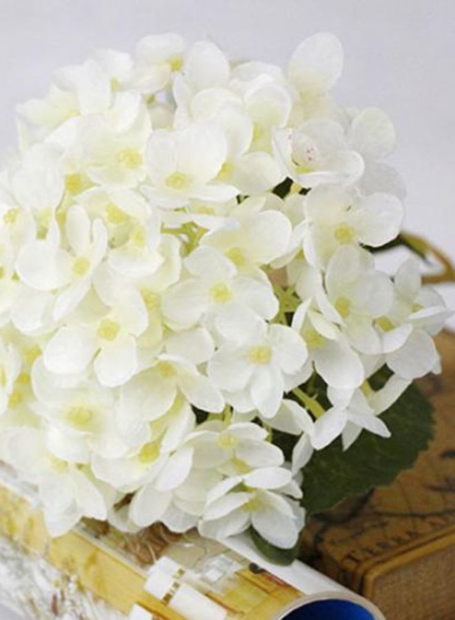 Bluelans Faux Artificial Hydrangea Leaves Flower Bouquet White/Green 42cm  - Image 2