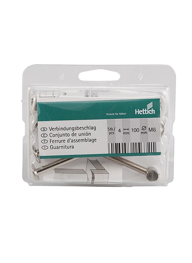 هيتيش مجموعة من 4 مسامير براغي مع صامولة بلوك بشكل حرف T فضي - Image 1