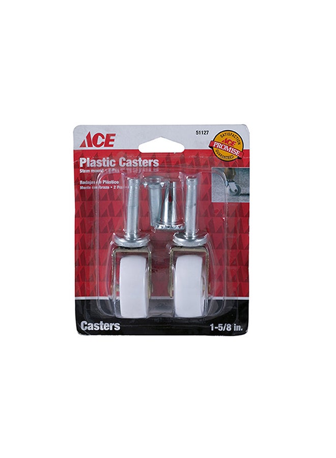 ACE Pack Of 2 Plastic Caster Silver/White 